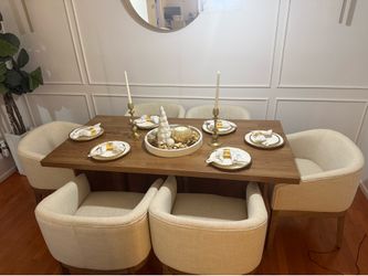 Modern Dining Table & 6 Upholstered Chairs  Like New