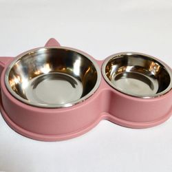 Pet Bowl Feeder Stainless Steel In blue Or Pink