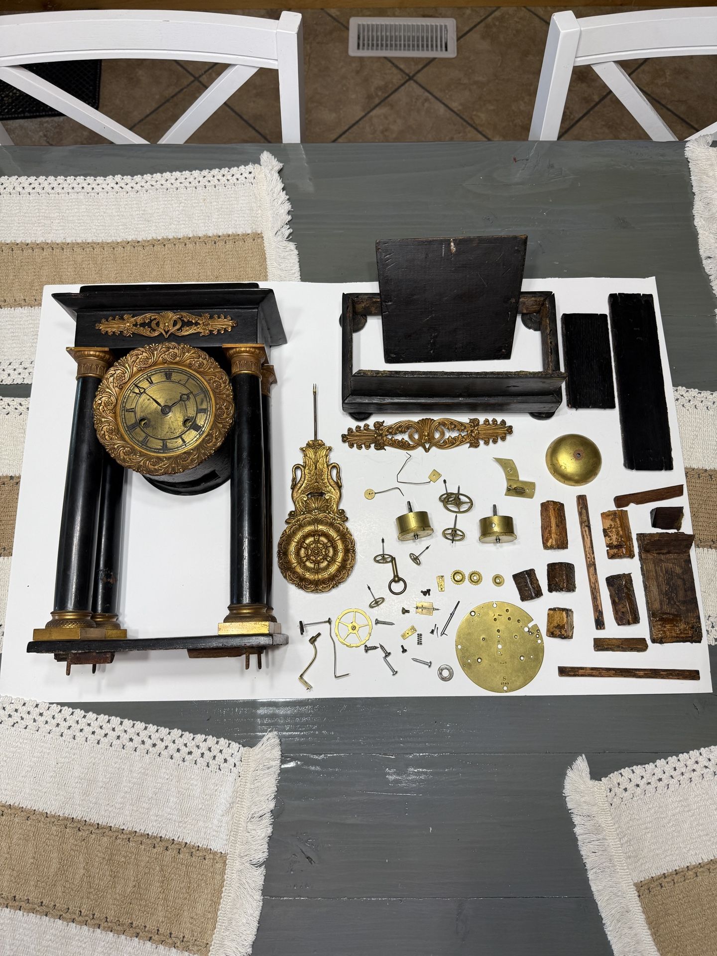 Antique Victorian Black Mantel Clock with Ornate Brass Details - Parts/Repair Project