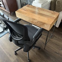Solid Wood Desk, Adjustable Chair And Lift Top