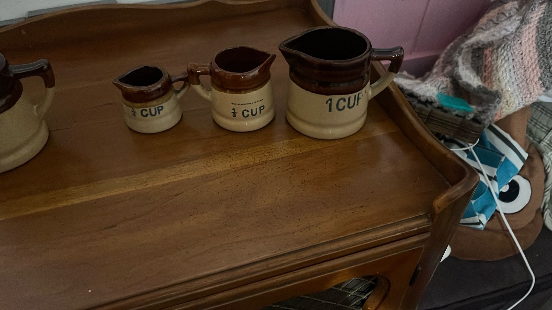Vintage Stoneware Brown Drip Glaze Measuring Cups Set Of 3