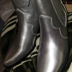 Womens Size 10 Silver Metallic Cowgirl Cowboy Boots
