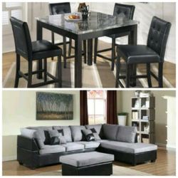 Amazing Package Deal | Brand New Sectional & 5pcs Dining Set | Same Day Delivery Available | Take Advantage Of our 40.00 Down Takes it Home Offer