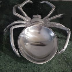 Handcrafted Metal Spider Decorative Tray/Candy Dish/Trinket India 9"X9"X2"
