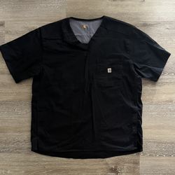 Carhartt Scrub Top Mens Size XL Black Short Sleeve V Neck Utility Ripstop Work  