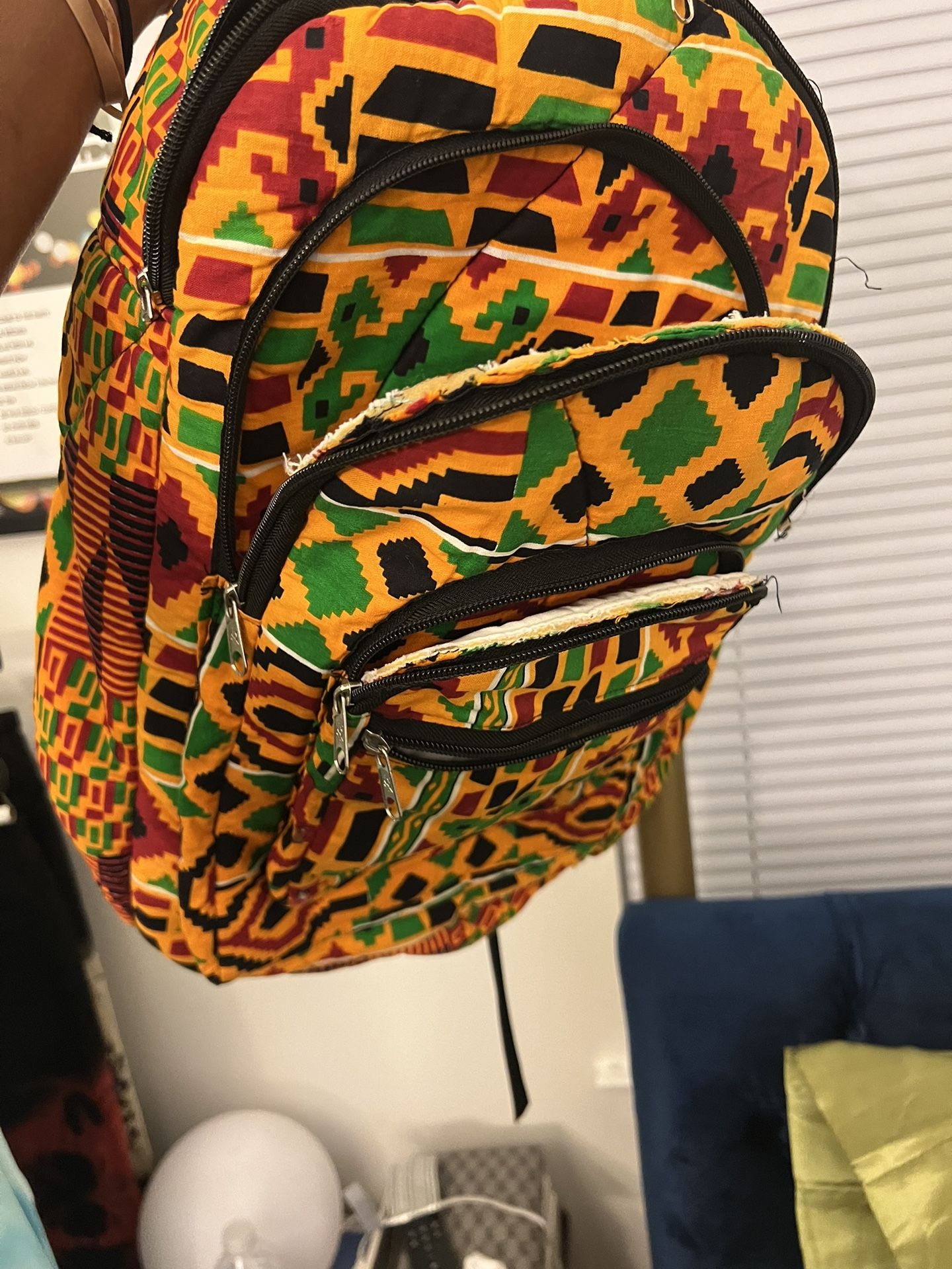 Kente African Print Backpack Book Rucksack Gye Nyame Except God Backpack Bag