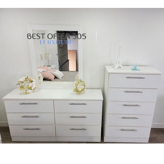 Dresser With Mirror And Chest Cómoda Con Espejo Y Gavetero
