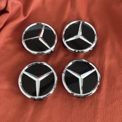 Set Of 4 75mm 2.95" Wheel Rim Center Hub Caps Fit Mercedes Benz Black And Chrome