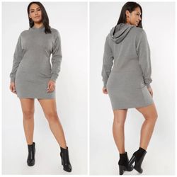 Pluz Sz H Gray Corset Hoodie Mini Dress (1X, 2X)