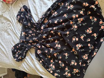 Black Floral Smocked Bodice Mini Dress