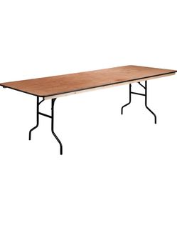 Flash Furniture Fielder 8' Rectangular All-Occasion Wood Folding Event Table, Foldable Portable Banquet Table with Wooden Top, Natural/Black