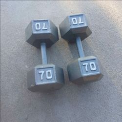 PAIR of 70 LBS Cast Iron Dumbbells