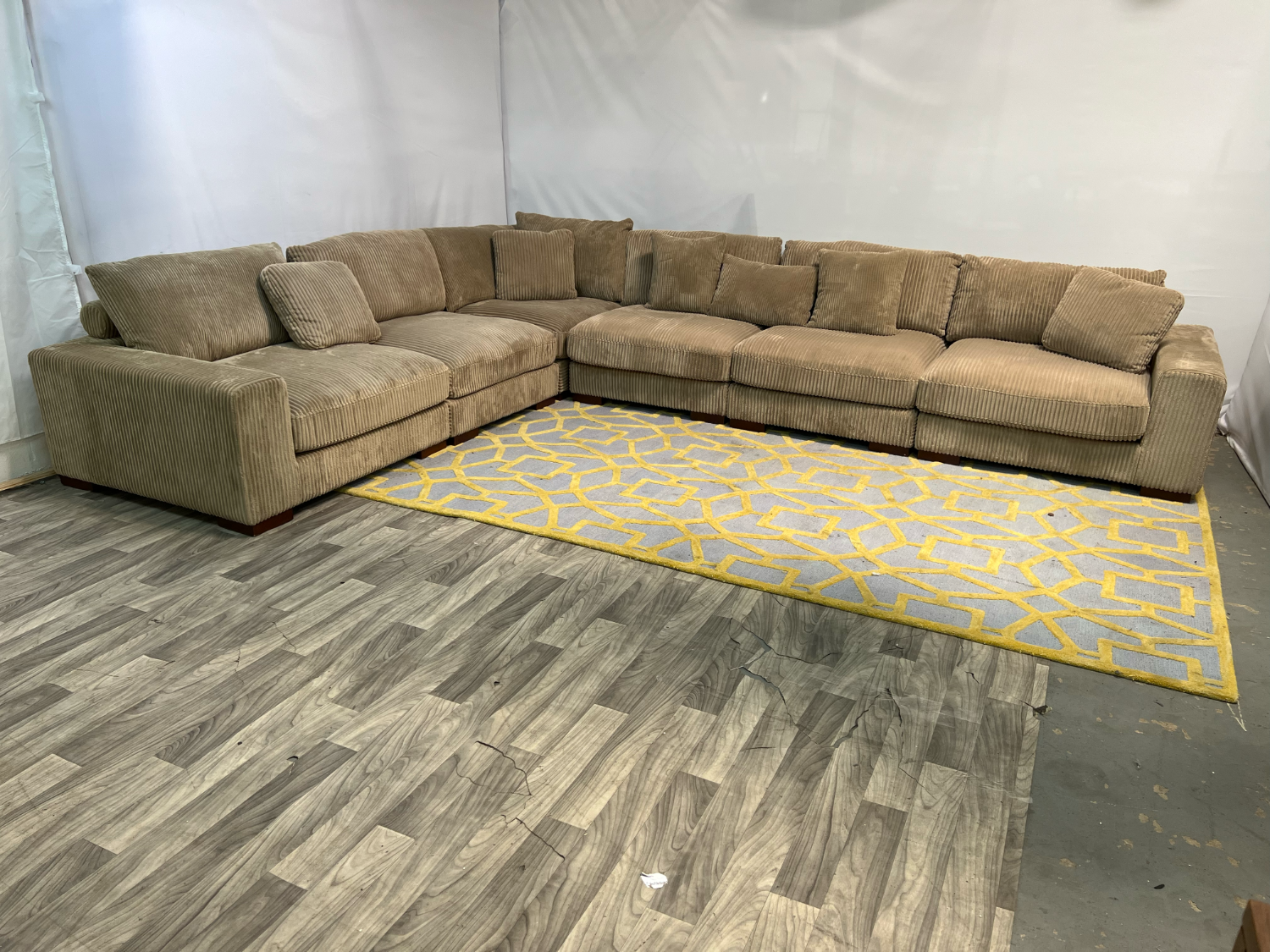 ( Delivery Available ) Large Modular Corduroy Beige Sectional Couch