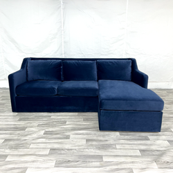 ( Free Delivery ) Crate & Barrel Notch Dark Blue Sectional Couch with Storage Ottoman