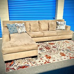 Large Beige Two Piece Modern Sectional Sofa