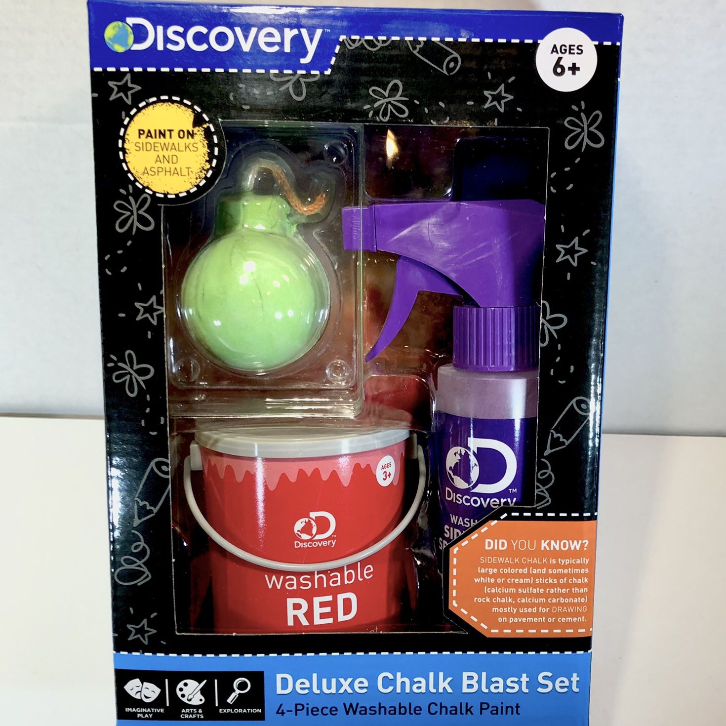 Discovery Deluxe Chalk Blast Set 4-Piece Washable Chalk Paint, NEW