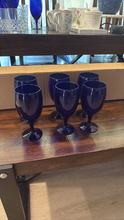 Vintage Libbey Cobalt Blue Wine Glasses - Retro Goblets set of 6  $ 85.00