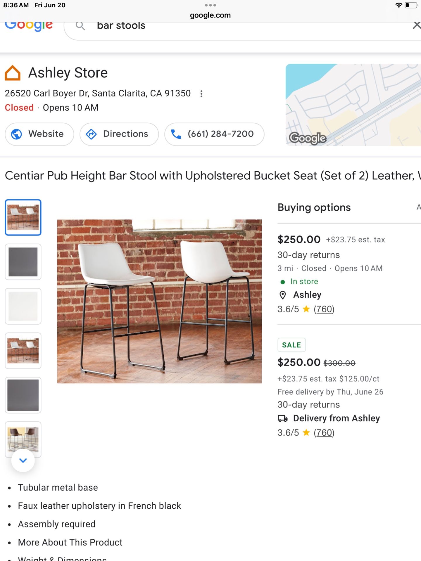 Two Pub Height Stool With White Leather Bucket Seat