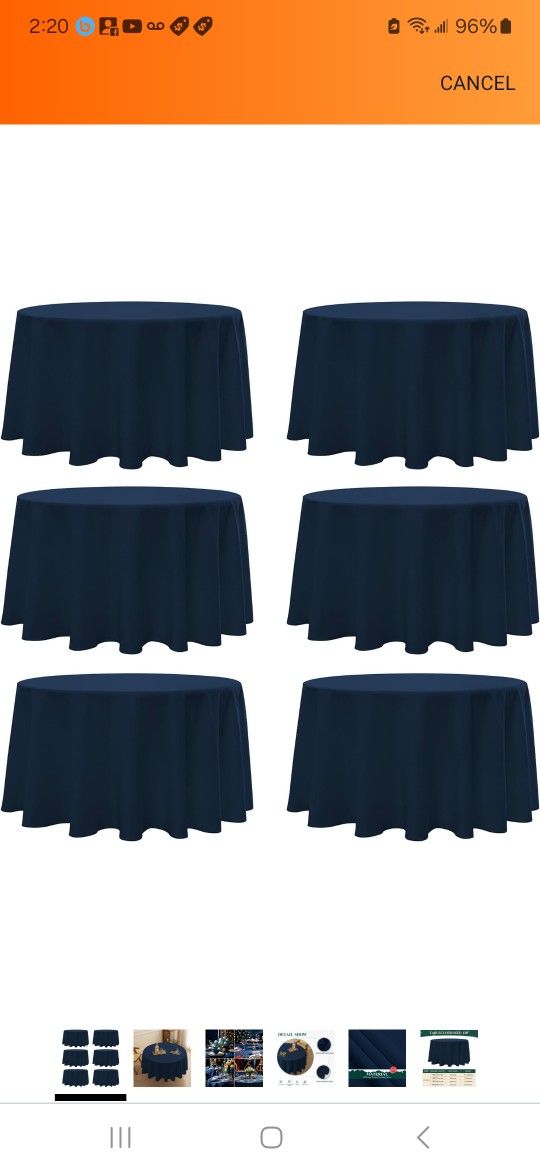 Round Tablecloth 120 Inch Tablecloth 6 Pack Navy Blue Table Cloths Washable Decorative Linen Polyester Table Clothes Cover for Dining Table Banquets B