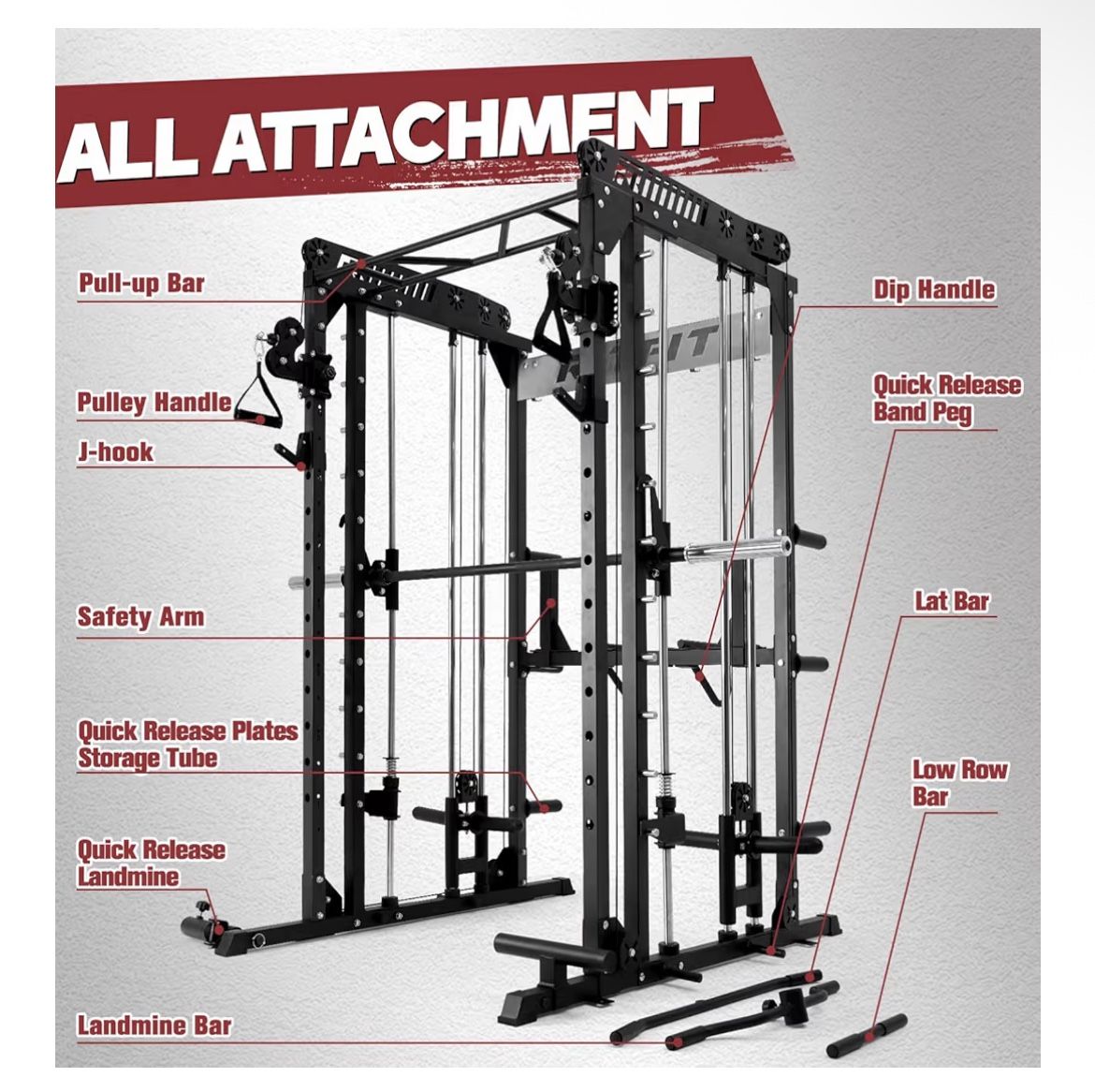 RitFit M1 & M1 Pro Smith Machine Package for Home Gym, 1850 LBS Capacity Power Cage with Cable Crossover System, Squat Rack Power Rack and Packages