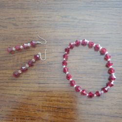 Red diamond shaped Bracelet and earrings set