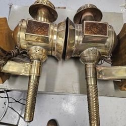 Set Of Brass Vintage Carriage Or Railroad Electrified Wall Lanterns 