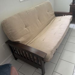 Futon Full Arm Wood Frame Beige 