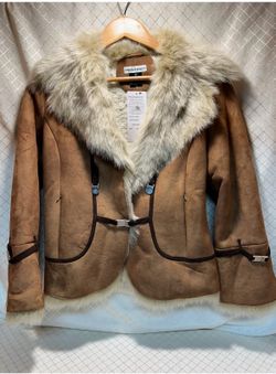 S/P Parkhurst tan suede coat features a faux fur collar NWT