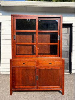 Crate & Barrel Solid Wood 2-Piece Hutch / China/ Buffet Cabinet