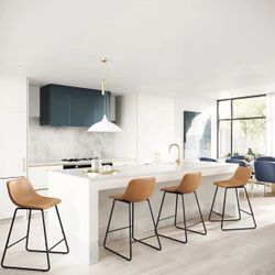 Counter Height Bar Stools, Mid Century Modern 24" Faux Leather Bar Stools Set of 4