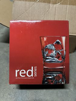 Set Of 4 Red Series 10-oz Square Shaped Rocks Glasses