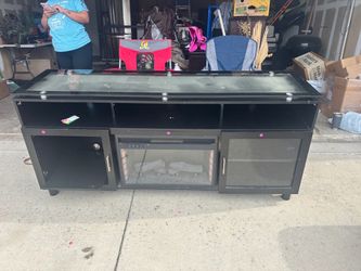 Black TV Stand with Electric Fireplace Insert