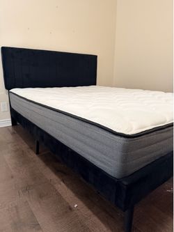 Black velour double queen bed frame