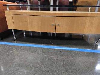 Modern Maple + Glass Media Console with Storage (one bent leg)