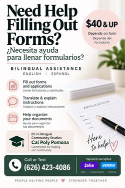 Bilingual Form & Application Help | Ayuda con Formularios y Solicitudes | English & Español | $40+