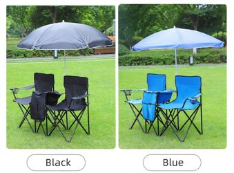 Double Camping Chair with Umbrella Folding Loveseat
