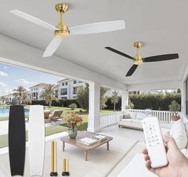 52 Inch Outdoor Ceiling Fans. Gold With Black/White 
