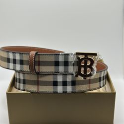 Burberry TB Vintage Check Leather Belt Vintage Check Light Gold