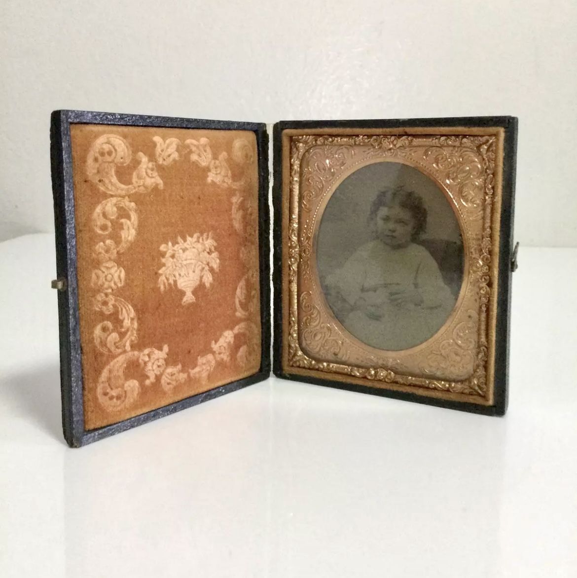 Rare Antique 1800’s Tintype Photo of A Little Girl In Case