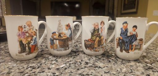 **Beautiful Vintage 1982 Norman Rockwell Museum Mugs•Gold Trim•Set of 4**