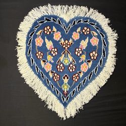 Persian Hand Knotted Rug Heart Shape Purple w/Flowers 14”x13” VERY RARE