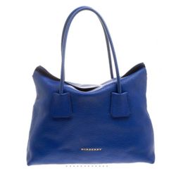 Burberry Cobalt Blue Grained Leather Baynard Tote New - $325.00