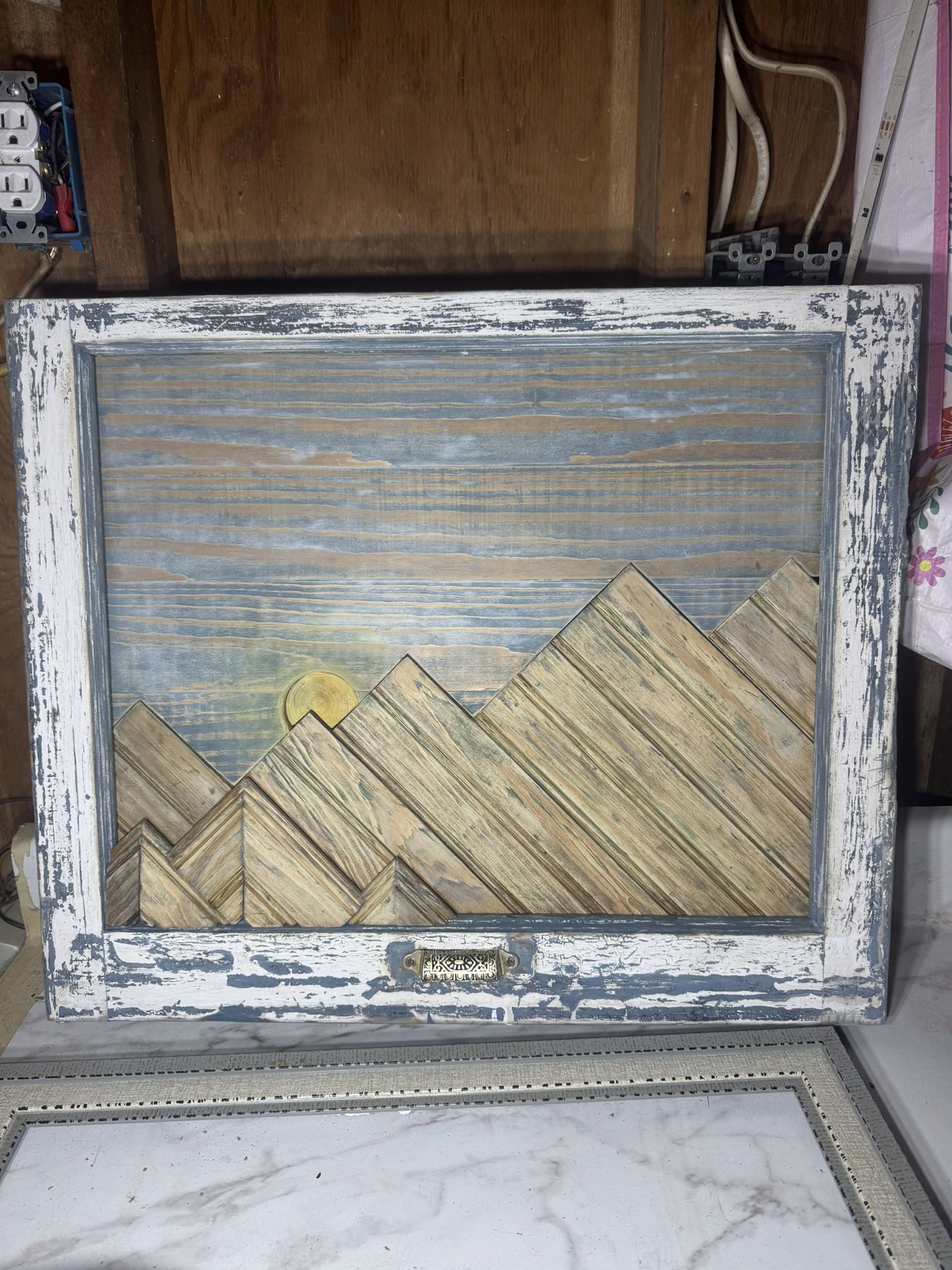 Rustic Sun & Mountain Peaks Wall Art | Reclaimed Window Sash | Handmade Wood Decor 🖼️