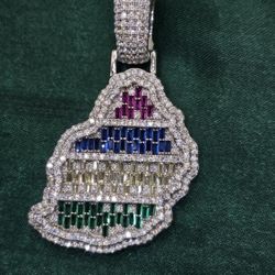 Multi-Color Baguette VVS Moissanite Pendant – 925 Sterling Silver