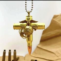 Veterans Memorial Bullet Cross Locket, Cremation Urn necklace marine corps 
