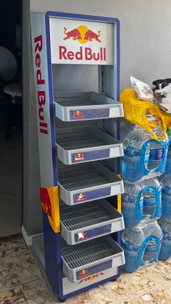 Red Bull stand with removable shelves