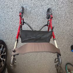 Red 4-Wheel Rollator Walker with Seat