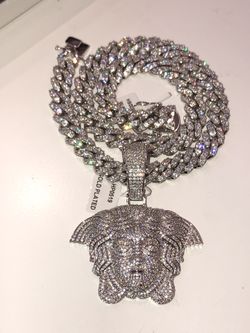 14k Rhodium Gold Filled Miami Cuban Medusa Pendant 