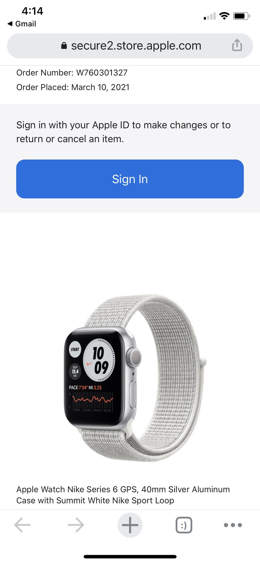 Apple Watch Nike Series 6 GPS, 40mm Silver Aluminum Case with Summit White Nike Sport Loop