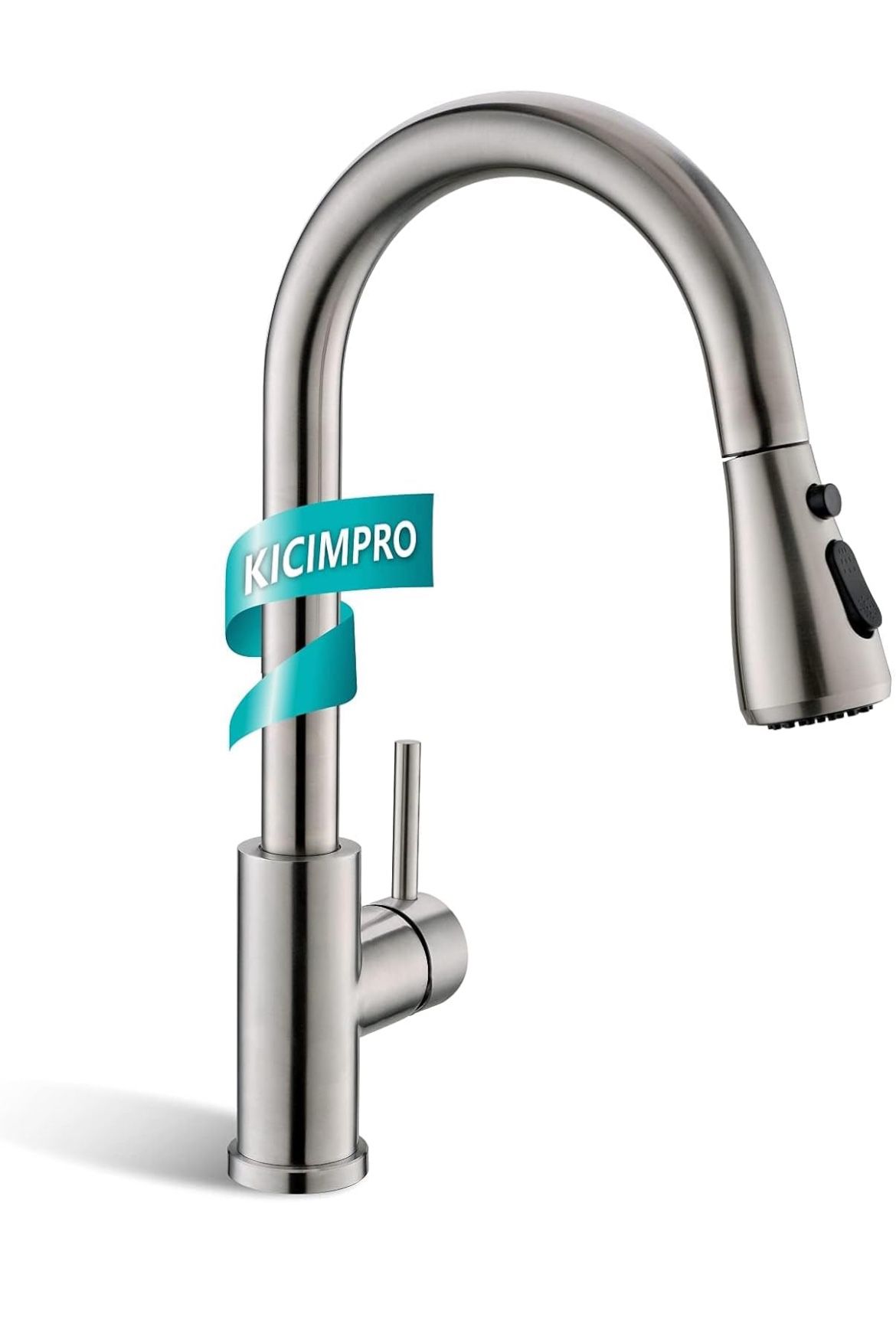 Kicimpro Kitchen Faucet with Pull Down Sprayer Brushed Nickel, High Arc Single Handle Kitchen Sink Faucet with Water Lines, Commercial Modern rv Stain